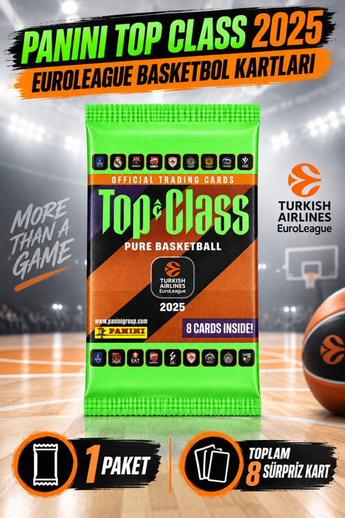 Top Class 2025 EuroLeague Basketbol Kart Paketi 8 Kartlık Koleksiyon Serisi