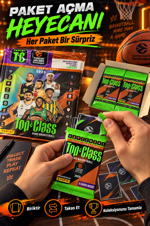 2’li Paket – Top Class 2025 EuroLeague Basketbol Kartı Toplam 16 Koleksiyon Kartı