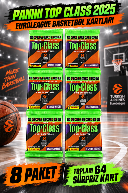 8’li Paket – Top Class 2025 EuroLeague Basketbolcu Kartı 8’li Kapalı Paket Toplam 64 Kart