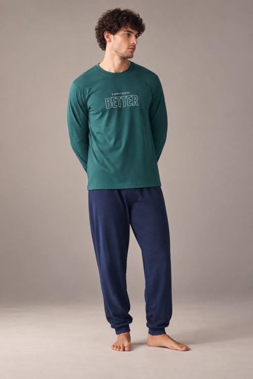 Erkek Everythings Better Orta Kalın Regular Manşetli Uzun Kollu Pijama Takım