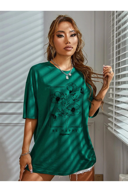 Unisex Happy Baskılı Tasarım Tshirt