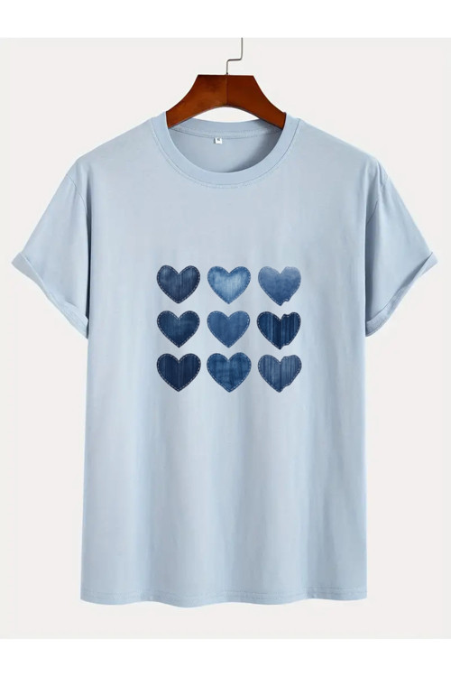 Unisex Jean Desenli Kalp Tasarım Basklı Tshirt