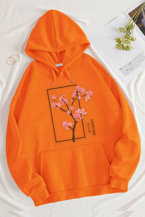 Cherry Tree Baskılı Oversize Sweatshirt