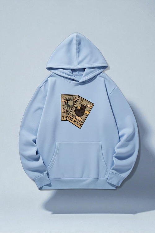 Unisex The Moon Tarot Kart Tasarım Baskılı Kapüşonlu Sweatshirt
