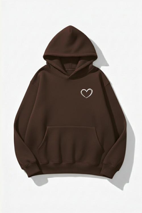Unisex Yumuşak Dokulu Cep Kalp Baskılı Tasarım Oversize 3 İplik Hoodie Sweatshirt