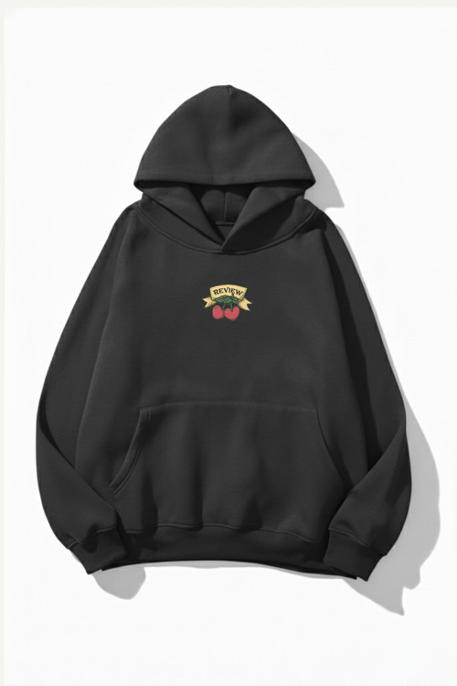 Unisex Yumuşak Dokulu Review Cherry Baskılı Tasarım Oversize 3 İplik Hoodie Sweatshirt