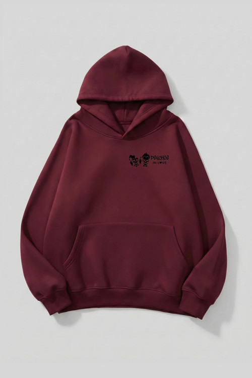Unisex Yumuşak Dokulu Psychos In Love Baskılı Tasarım Oversize 3 İplik Hoodie Sweatshirt