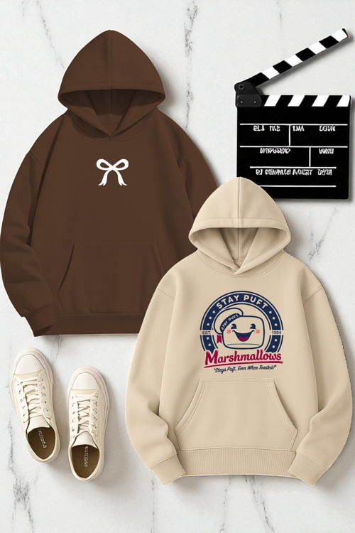 Unisex Tasarım Baskılı Kapüşonlu Sweatshirt 2'Li Fırsat Paketi