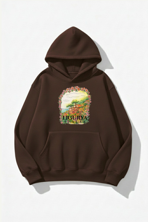 Unisex Yumuşak Dokulu Italy Ligurya Baskılı Tasarım Oversize 3 İplik Hoodie Sweatshirt