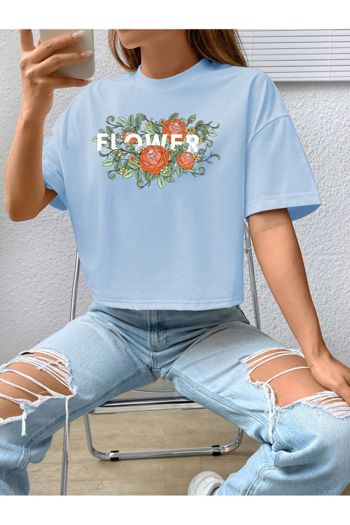 Unisex Flowers Çiçek Tasarım Basklı Tshirt
