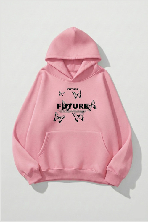 Unisex Yumuşak Dokulu Future Butterfly Baskılı Tasarım Oversize 3 İplik Hoodie Sweatshirt