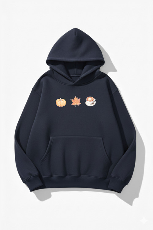 Unisex Yumuşak Dokulu Pumpkin Spice & Cozy Vibes Baskılı Tasarım Oversize 3 İplik Hoodie Sweatshirt