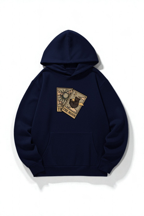 Unisex The Moon Tarot Kart Tasarım Baskılı Kapüşonlu Sweatshirt