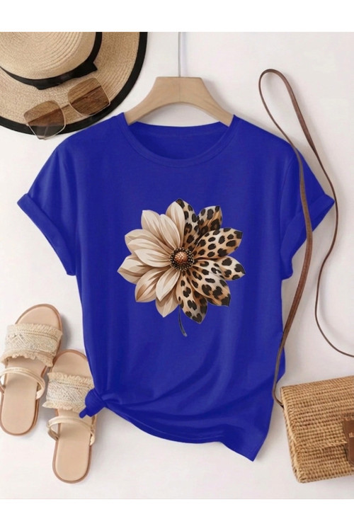 Unisex Leopar Desenli Papatya Baskılı Tasarım Tshirt