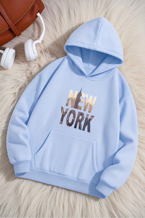New York Baskılı Oversize Sweatshirt