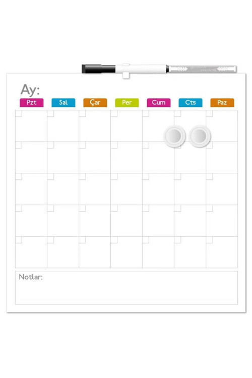 Ofisall Manyetik Aylık Planlayıcı Takvim Tahtası 35.6x35.6 cm + Silinebilir Marker, 2 Magnet ve Montaj Seti