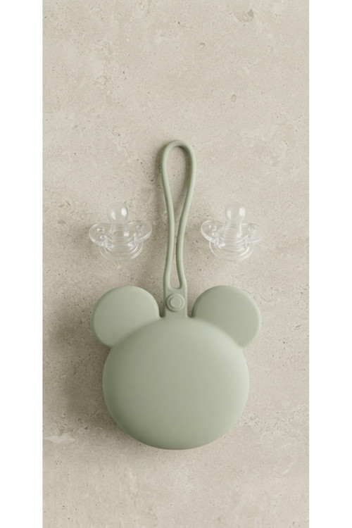 Mickey Mouse Silikon Emzik Kutusu - Emzik Saklama Kabı - Hijyenik ve Askılı Tasarım (Yeşil)
