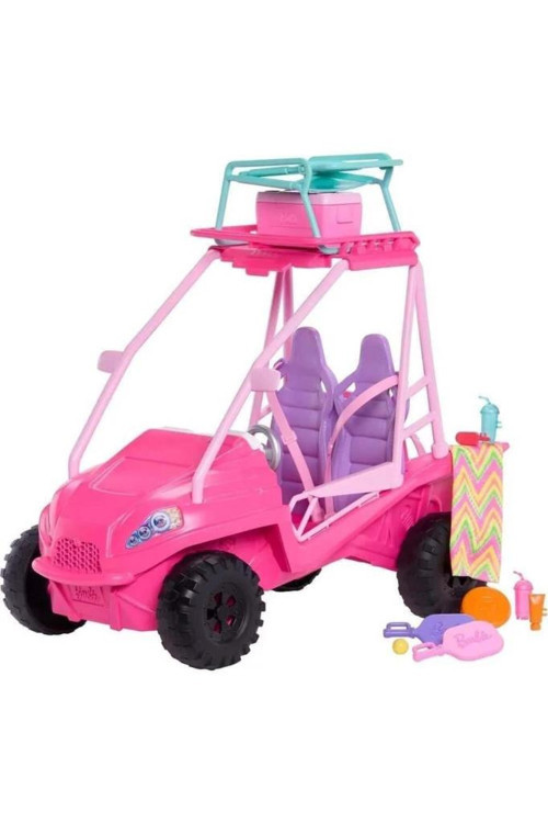 Barbie Mysteries Plaj Dedektifleri 25 CM Plaj Arabası ve 4 Bebekli Aksesuarlı Oyun Seti