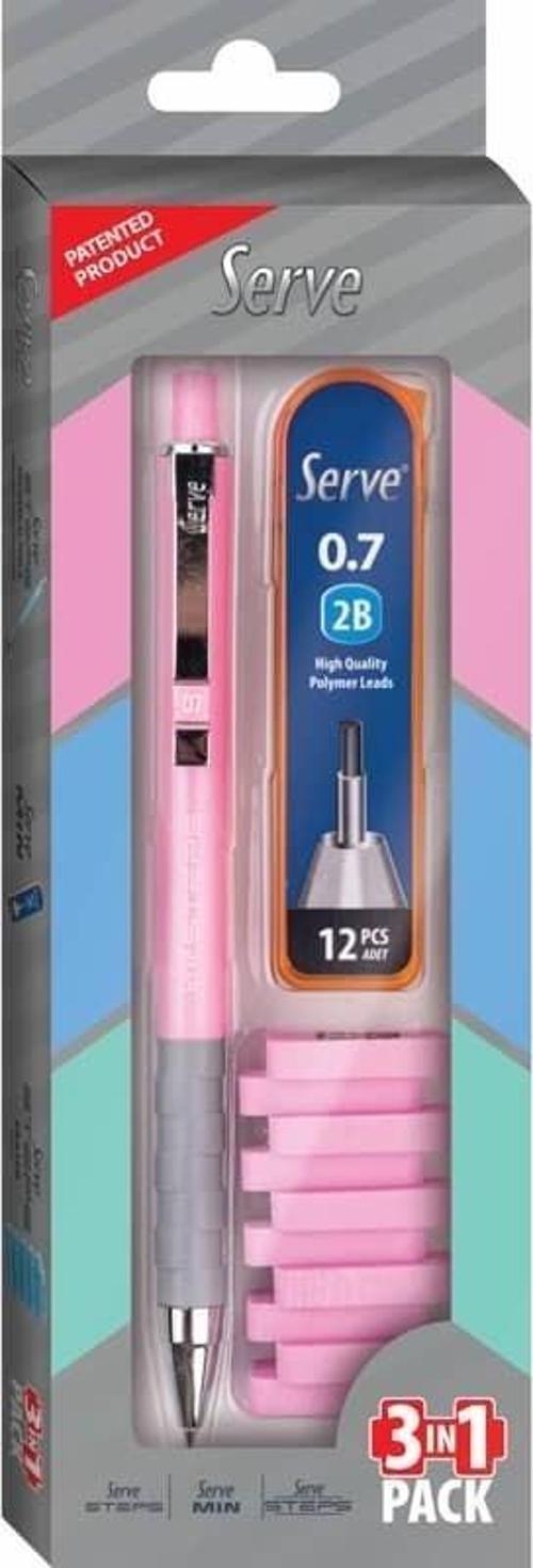 Steps Versatil Kalem 0.7 mm + Min + Silgi 3'lü Set Şeker Pembe
