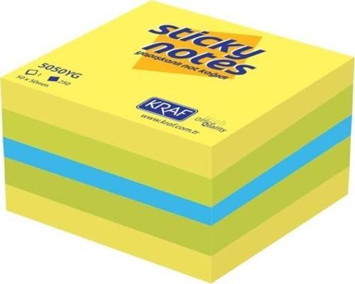 Yapışkanlı Not Kağıdı Küp 50x50 mm 250 yp Neon Sarı & Yeşil 5050YG