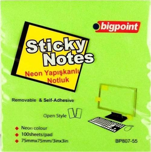 Yapışkanlı Not Kağıdı 75x75mm Neon Yeşil