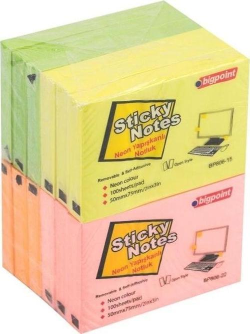 Yapışkanlı Not Kağıdı 75x50mm Neon 4 Renk 12 li Paket