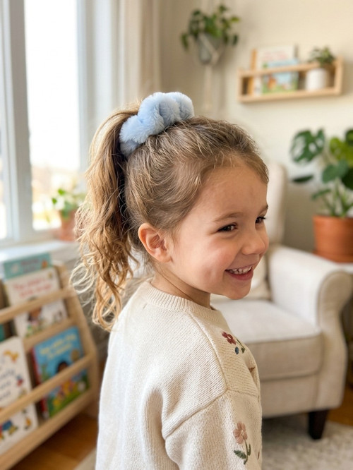 Çocuk/Genç/Kadın Yumuşak Peluş Scrunchie Lastik Saç Tokası - Pastel Renk Şirin Günlük/Okul Tokası