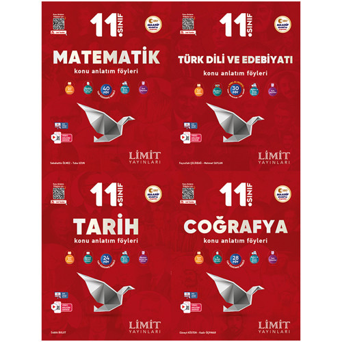 Limit 2027 11. Sınıf Matematik + Türk Dili Ve Edebiyatı + Tarih + Coğrafya Konu Anlatım Föyleri Seti 4 Kitap Maarif Mode