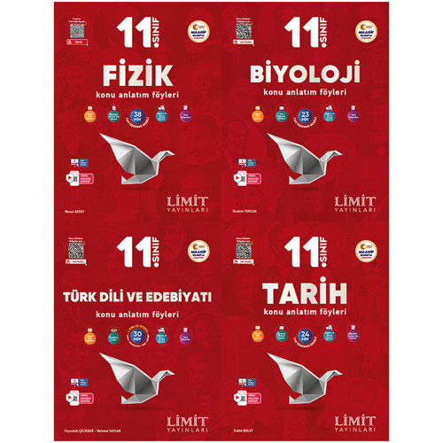 Limit 2027 11. Sınıf Fizik + Biyoloji + Türk Dili Ve Edebiyatı + Tarih Konu Anlatım Föyleri Seti 4 Kitap Maarif Model