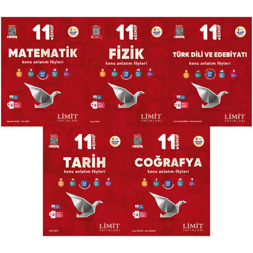 Limit 2027 11. Sınıf Matematik + Fizik + Türk Dili Ve Edebiyatı + Tarih + Coğrafya Konu Anlatım Föyleri Seti 5 Kitap Maa