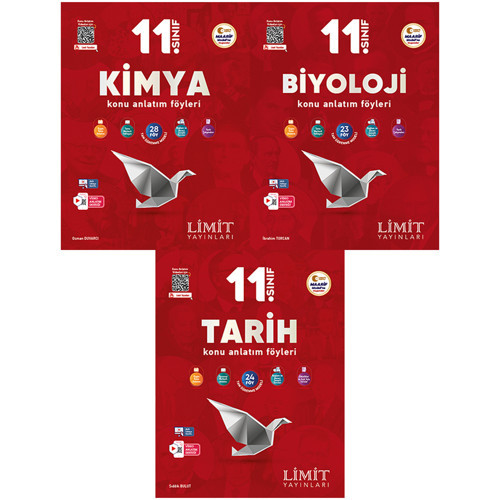 Limit 2027 11. Sınıf Kimya + Biyoloji + Tarih Konu Anlatım Föyleri Seti 3 Kitap Maarif Model