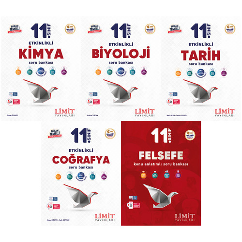 Limit 2027 11. Sınıf Kimya + Biyoloji + Tarih + Coğrafya + Felsefe Soru Bankası Seti 5 Kitap Maarif Model