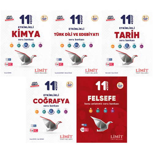 Limit 2027 11. Sınıf Kimya + Türk Dili Ve Edebiyatı + Tarih + Coğrafya + Felsefe Soru Bankası Seti 5 Kitap Maarif Model