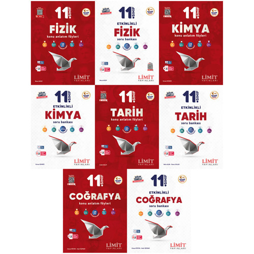 Limit 2027 11. Sınıf Fizik + Kimya + Tarih + Coğrafya Konu Anlatım Föyleri + Soru Bankası Seti 8 Kitap Maarif Model