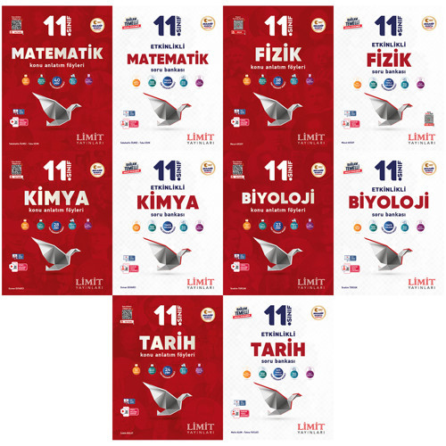 Limit 2027 11. Sınıf Matematik + Fizik + Kimya + Biyoloji + Tarih Konu Anlatım Föyleri + Soru Bankası Seti 10 Kitap Maar