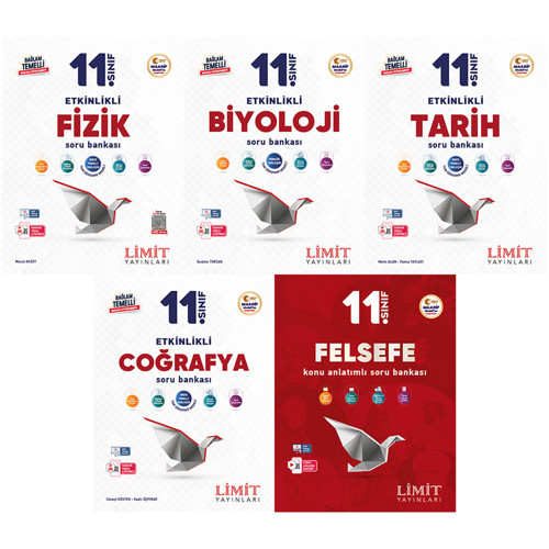 Limit 2027 11. Sınıf Fizik + Biyoloji + Tarih + Coğrafya + Felsefe Soru Bankası Seti 5 Kitap Maarif Model