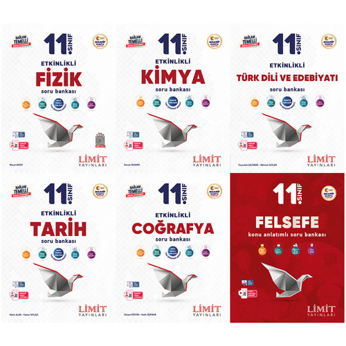 Limit 2027 11. Sınıf Fizik + Kimya + Türk Dili Ve Edebiyatı + Tarih + Coğrafya + Felsefe Soru Bankası Seti 6 Kitap Maari