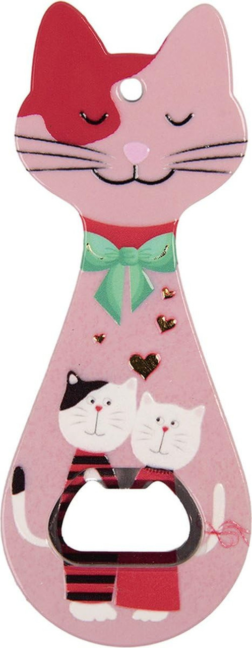 Miyav Kedi Şeklinde Mıknatıslı Şişe Kapak Açacağı, Buzdolabı Magnet Pembe, 5.5x14 cm, Seramik Kaplam