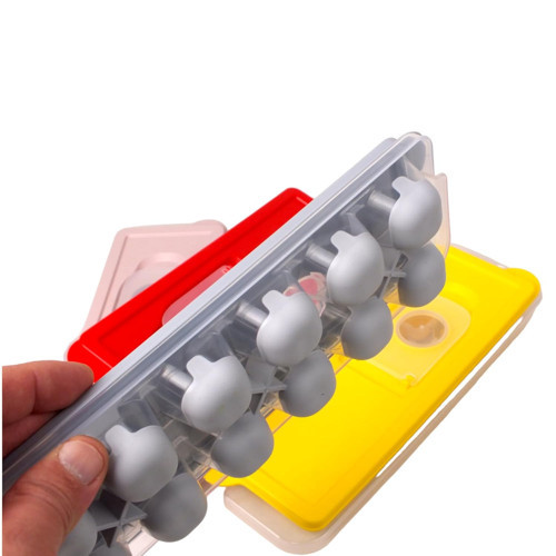 12'li Yuvarlak Silikon Tabanlı Kapaklı Bas Çıkar Buz Kalıbı 26x9 Cm, 12'li Silikon Tabanlı B