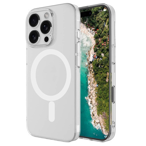 ile uyumlu iPhone 16 Pro Kılıf M-safe Şarj Özellikli Şeffaf Tek Kamera Çerçeveli Porto Kapak Şeffaf