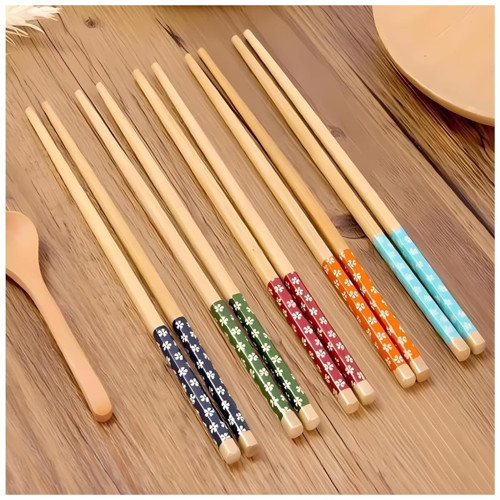 10 Adet Bambu Desenli Yıkanabilir Çin Çubuk - Sushi, Ramen ve Noodle Yemek Çubukları Seti