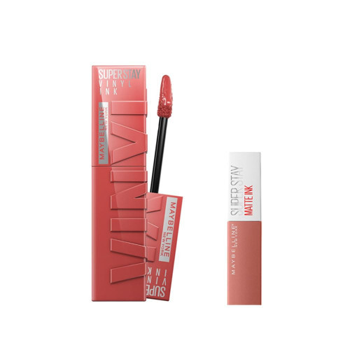 New York Super Stay Vinyl Ink Uzun Süre Kalıcı Likit Parlak Ruj 15 Peachy & Mini Super Stay Matte Ink Likit Mat Ruj 65 Seductress Makyaj Seti