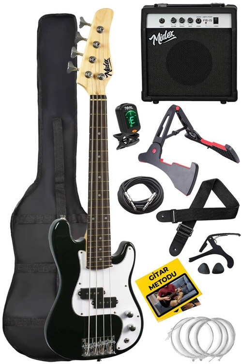 CBG-380BK 38 İNÇ 7/8 Ebat 10-14 Yaş Arası Genç ve Çocuk İçin Amfili Bas Gitar Seti