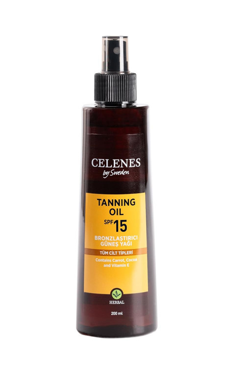 Celenes Herbal Bronzlaştırıcı Güneş Yağı, Spf 15+, 200ml