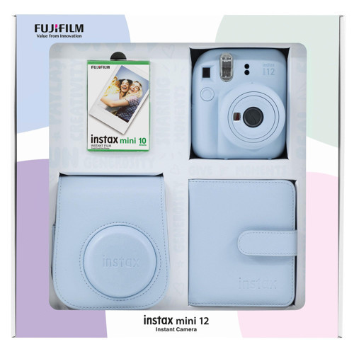mini 12 Fotoğraf Makinesi 10'lu Film Kare Albüm ve Deri Kılıf Bundle Box (Mavi)
