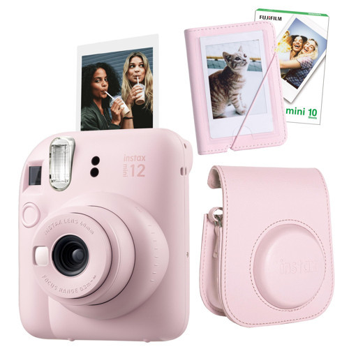 mini 12 Fotoğraf Makinesi-10'lu Film-Mini Albüm ve Deri Kılıf Seti (Pembe)