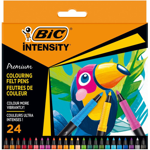 BIC Intensity Birinci sınıf keçeli kalem, yetişkinler ve çocuklar için, 24 renkte, konforlu kauçuk sap ve sağlam uç