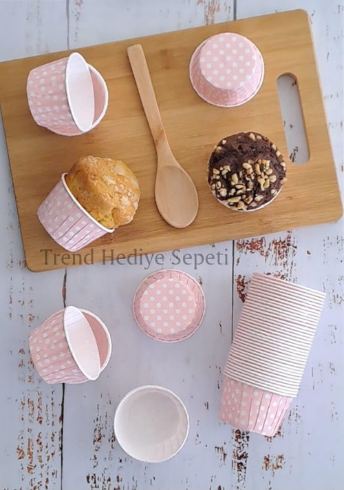 50'li Açık Pembe Puantiyeli Muffin Kek Kalıbı, Kek Kapsülü Cupcake Kalıbı, Airfr