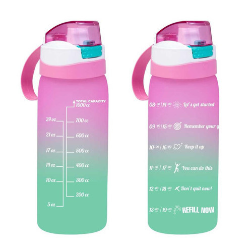 161646-161 Su Şişesi - Motivasyon Su Matarası - Plastik Renkli Suluk Pembe 1lt