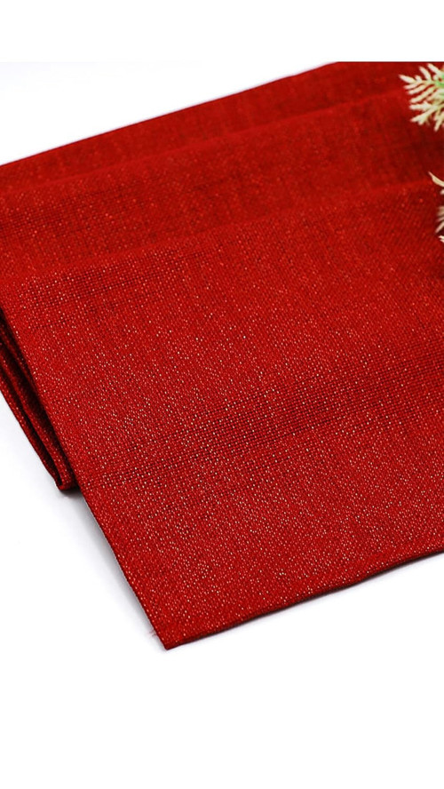 Simli Keten Runner, Kırmızı, 45x150cm
